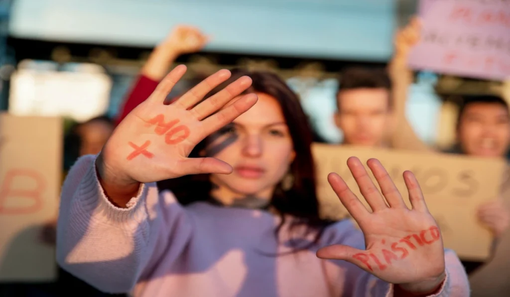sinal vermelho contra violência contra mulher manifestação contra misoginia
