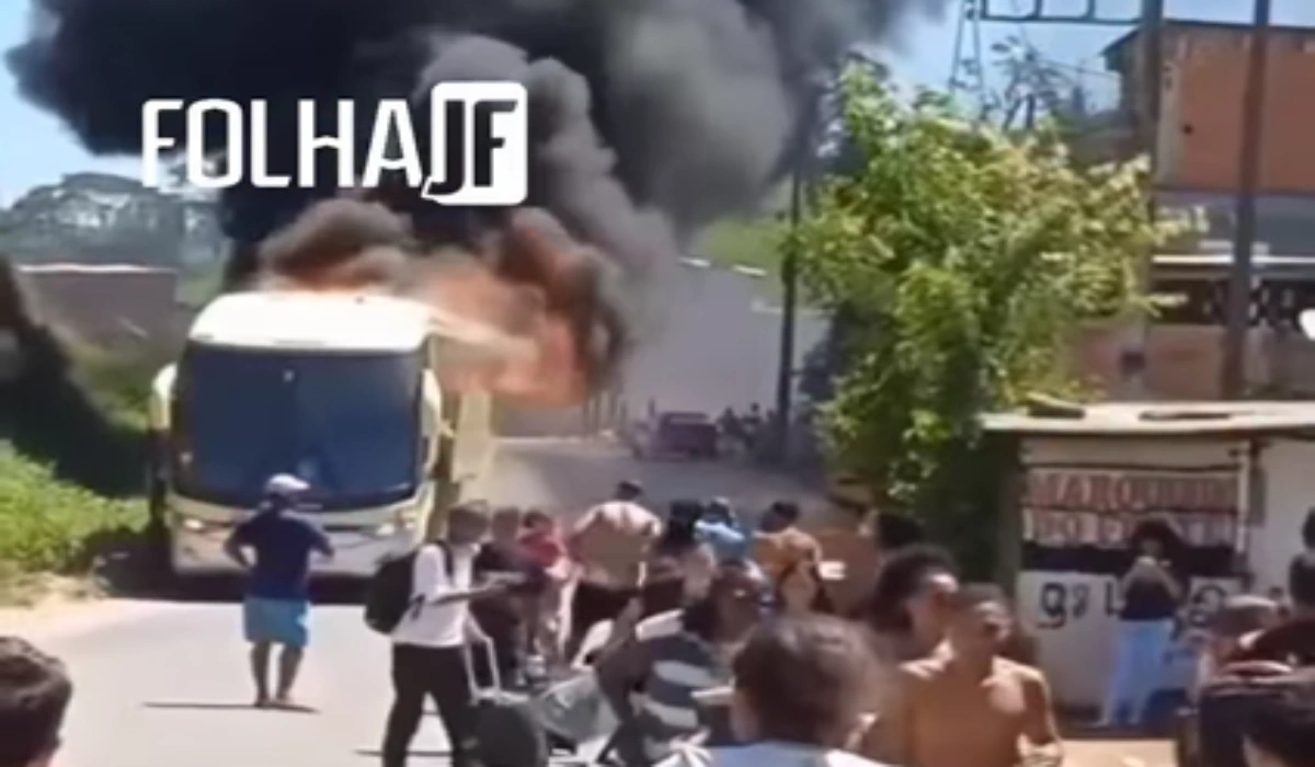 Ônibus pegou fogo na MG-133, em Rio pomba
