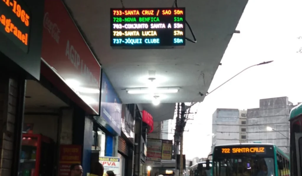 painel de previsão do tempo de espera dos ônibus em juiz de fora