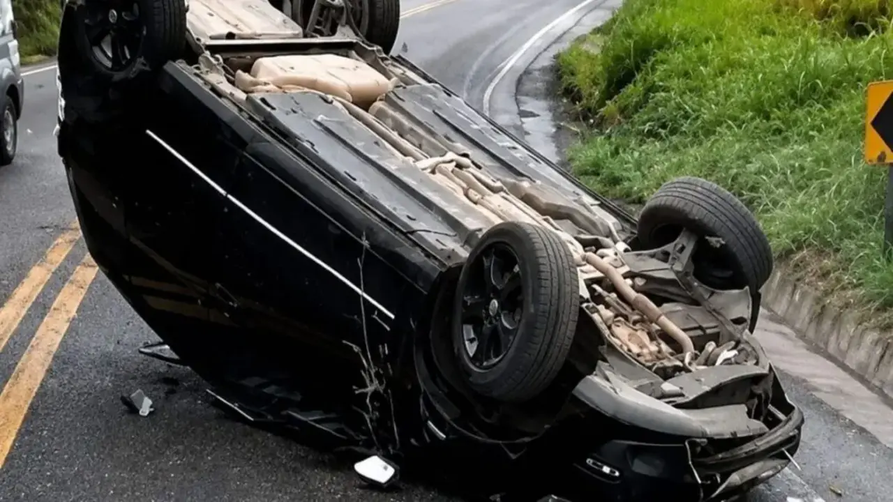 Carro capota após bater em barranco na BR-267, em Argirita