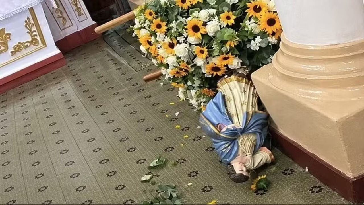 Homem é preso suspeito de intolerância religiosa após danificar imagem em igreja de Resende Costa